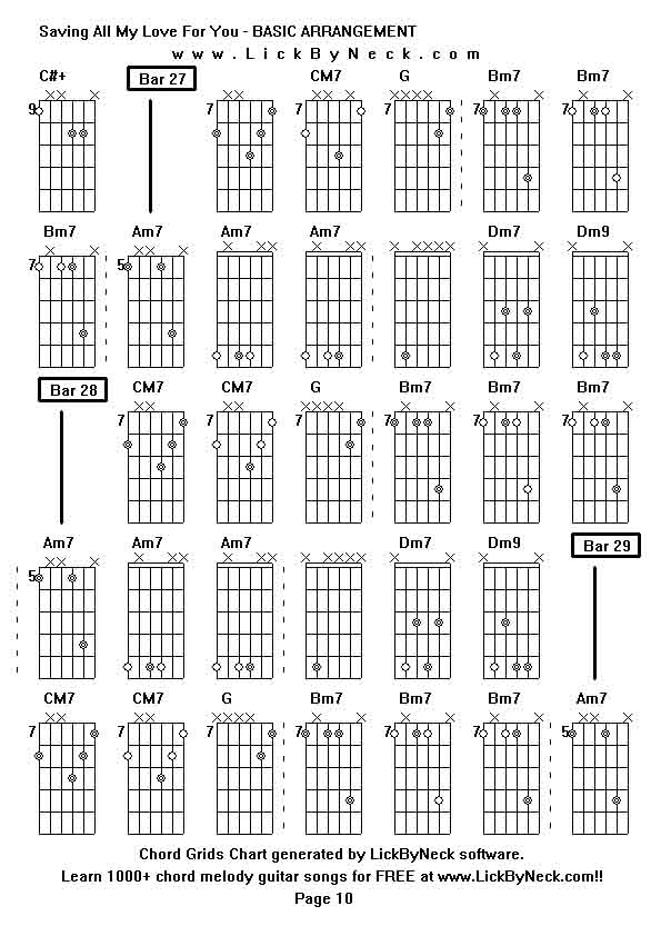 Chord Grids Chart of chord melody fingerstyle guitar song-Saving All My Love For You - BASIC ARRANGEMENT,generated by LickByNeck software.